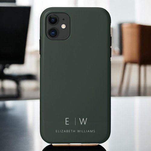 Dark Green Elegant Modern Minimalist Monogram Name iPhone 13 Case