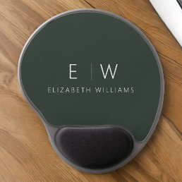 Dark Green Elegant Modern Minimalist Monogram Name Gel Mouse Pad