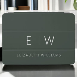 Dark Green Elegant Modern Minimalist Monogram Name iPad Air Cover