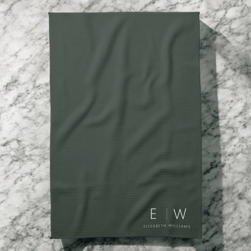 Dark Green Elegant Modern Minimalist Monogram Name Kitchen Towel