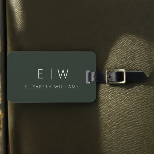 Dark Green Elegant Modern Minimalist Monogram Name Luggage Tag