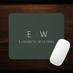 Dark Green Elegant Modern Minimalist Monogram Name Mouse Pad