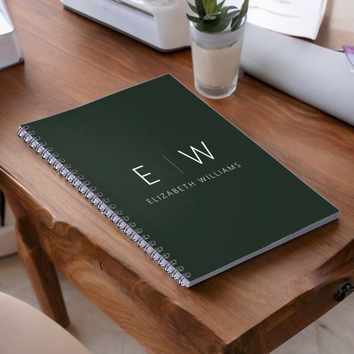 Dark Green Elegant Modern Minimalist Monogram Name Notebook