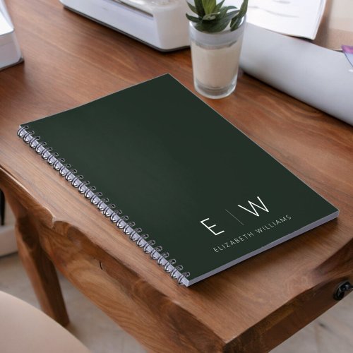 Dark Green Elegant Modern Minimalist Monogram Name Notebook