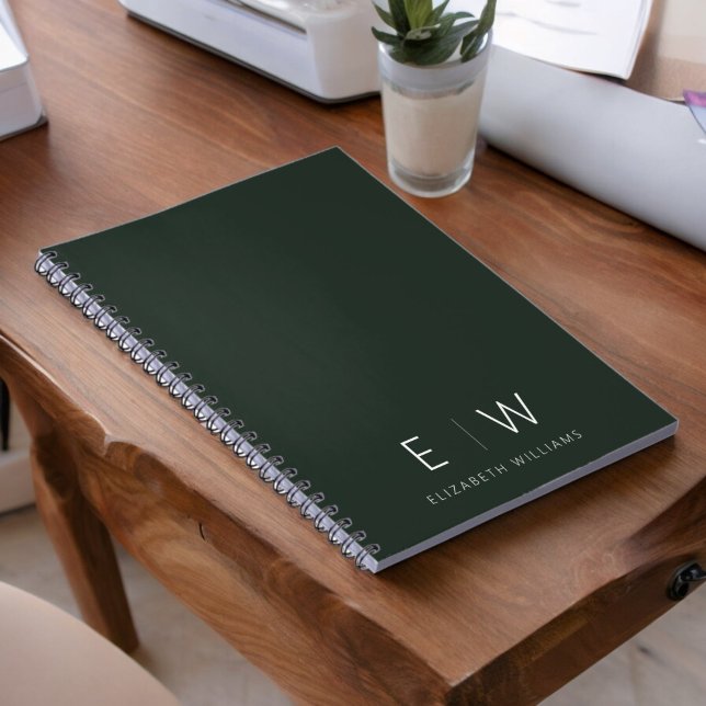 Dark Green Elegant Modern Minimalist Monogram Name Notebook (Creator Uploaded)