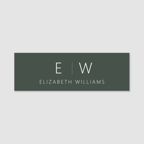 Dark Green Elegant Modern Minimalist Monogram Name Tag