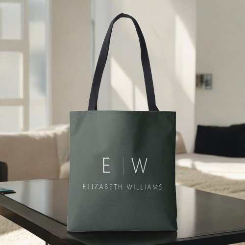 Dark Green Elegant Modern Minimalist Monogram Name Tote Bag