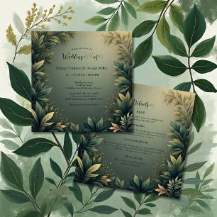 dark green elegant nature wedding all in one invitation