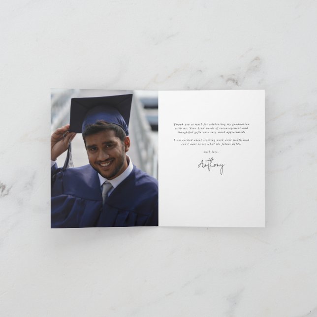 Dark Green Elegant Script Graduation Photo+Message Thank You Card (Inside)