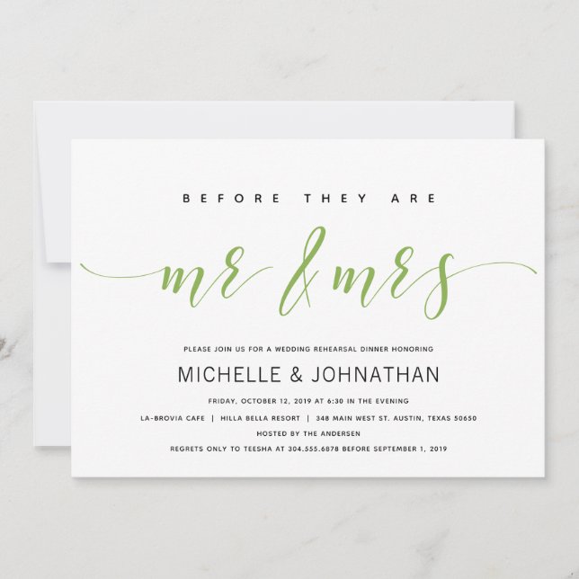 Dark green Elegant Wedding Rehearsal Dinner Invitation (Front)