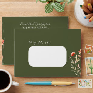 Dark Green Elegant Wildflowers Boho Wedding Envelope
