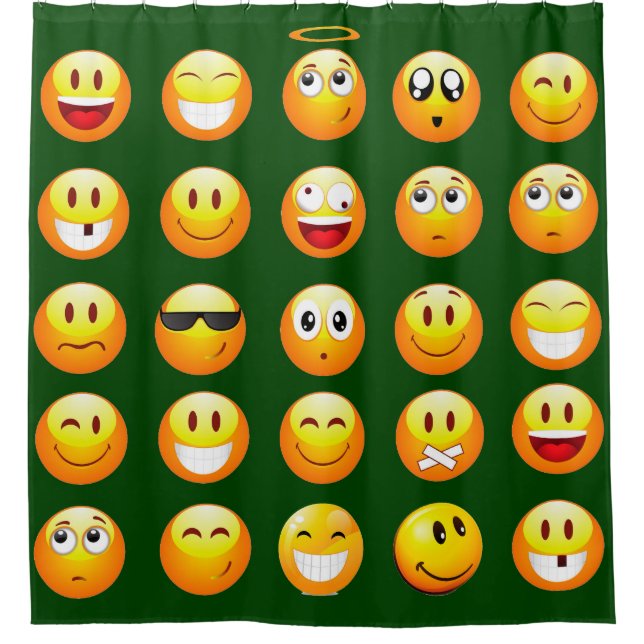 dark green emoji bathroom shower curtain (Front)