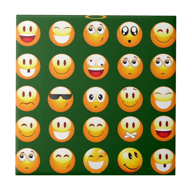 dark green emoji ceramic tile (Front)