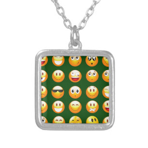 dark green emoji silver plated necklace