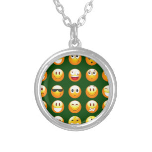 dark green emoji silver plated necklace