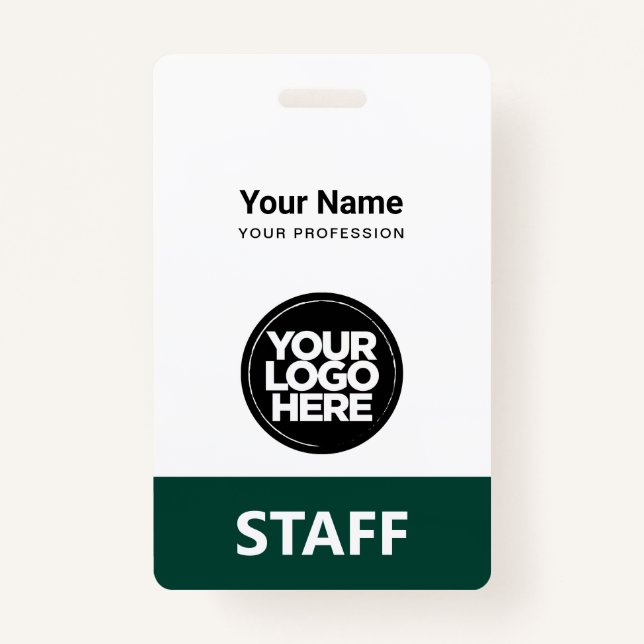 Dark Green Employee Name Business Logo Qr Code Badge (Front)