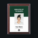 Dark Green Employee of the Month Logo and Photo Award Plaque<br><div class="desc">Custom Employee of the month Appreciation award plaque featuring Photo,  business company Logo,  employee Name and title. Any color,  any font,  no minimum.

dark green,  elegant,  employee of the month template,  custom employee of the month plaque</div>