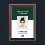 Dark Green Employee of the Month Logo and Photo Award Plaque<br><div class="desc">Custom Employee of the month Appreciation award plaque featuring Photo,  business company Logo,  employee Name and title. Any color,  any font,  no minimum.

dark green,  elegant,  employee of the month template,  custom employee of the month plaque</div>