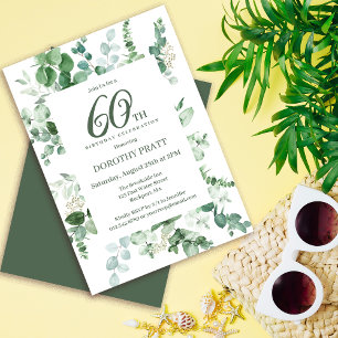 Dark Green Eucalyptus 60th Birthday Party Invitation