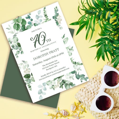 Dark Green Eucalyptus 70th Birthday Party Invitation