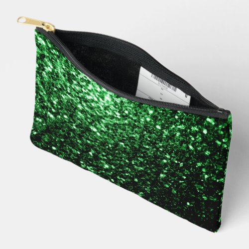 Dark green faux glitter sparkles accessory pouch