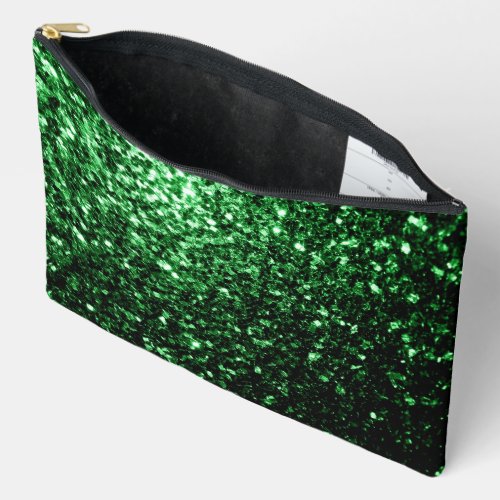 Dark green faux glitter sparkles accessory pouch