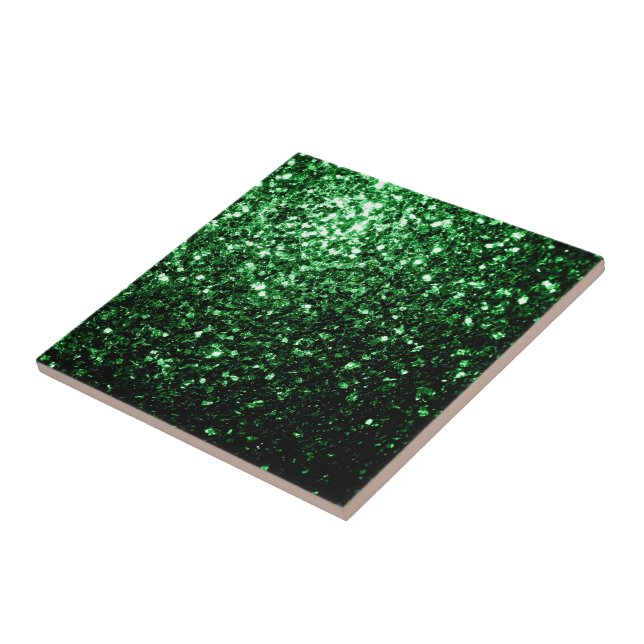 Dark green faux glitter sparkles ceramic tile (Side)