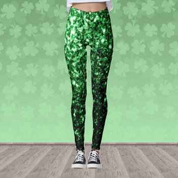 Dark Green Faux Glitter Sparkles Leggings by PLdesign at Zazzle