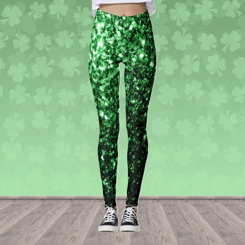 Dark green faux glitter sparkles leggings