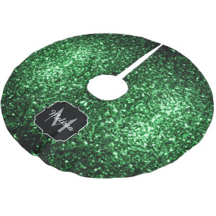Dark green faux glitter sparkles Monogram Brushed Polyester Tree Skirt