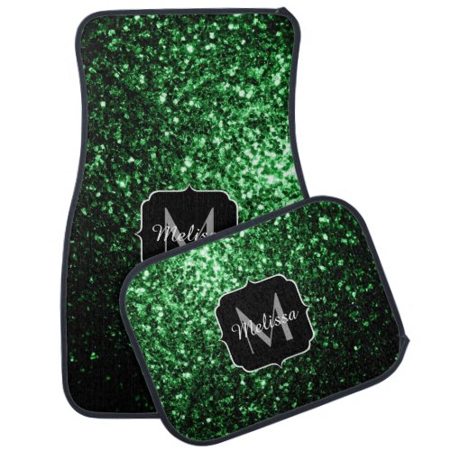 Dark green faux glitter sparkles Monogram Car Floor Mat