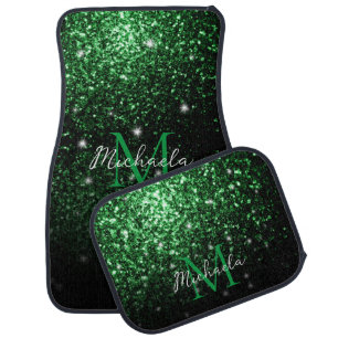 Dark green faux glitter sparkles Monogram Car Floor Mat