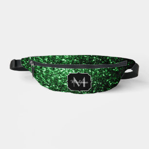 Dark green faux glitter sparkles Monogram Fanny Pack