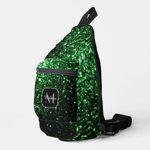 Dark green faux glitter sparkles Monogram Sling Bag