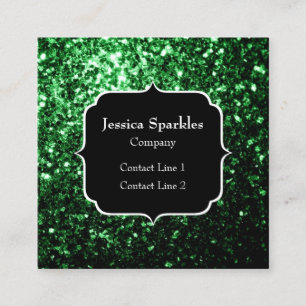 Dark green faux glitter sparkles Monogram Square Business Card