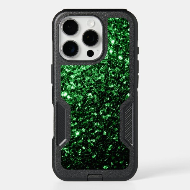 Dark green faux glitter sparkles otterbox iPhone case (Back)