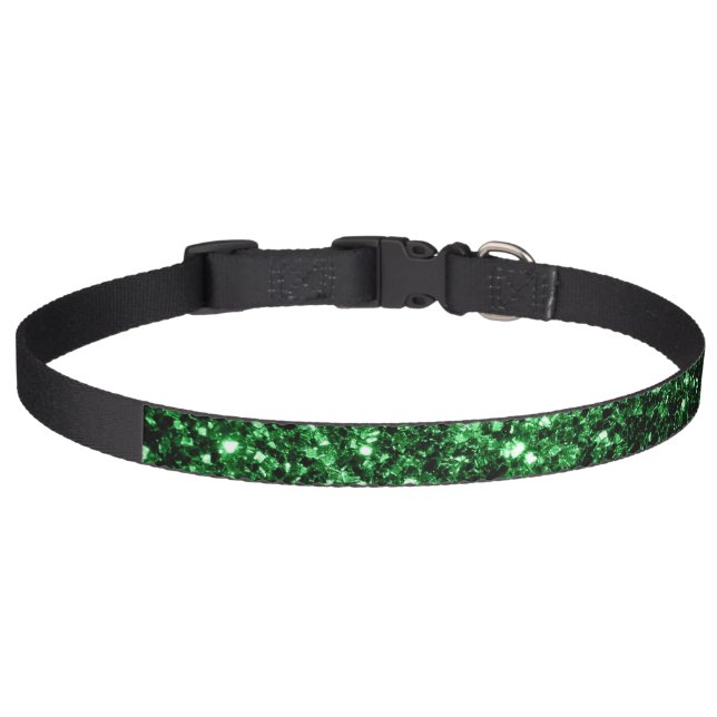 Dark green faux glitter sparkles pet collar (Front)