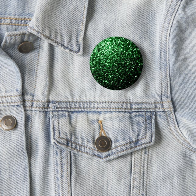 Dark green faux glitter sparkles pinback button (In Situ)