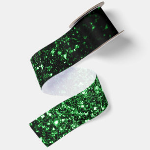 Dark green faux glitter sparkles satin ribbon