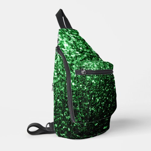 Dark green faux glitter sparkles sling bag