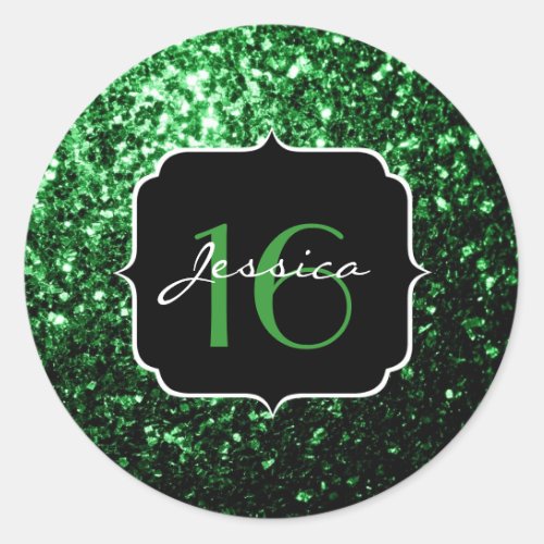 Dark green faux glitter sparkles Sweet 16 Classic Round Sticker