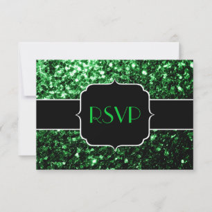 Dark green faux glitter sparkles Sweet 16 RSVP Card