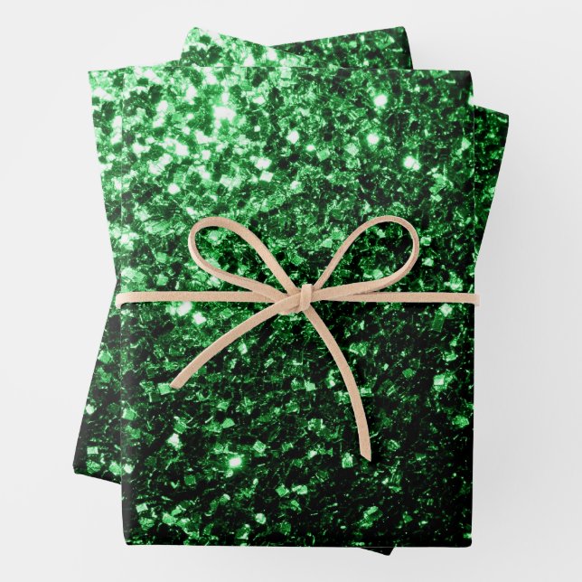 Dark green faux glitter sparkles wrapping paper sheets (In situ)