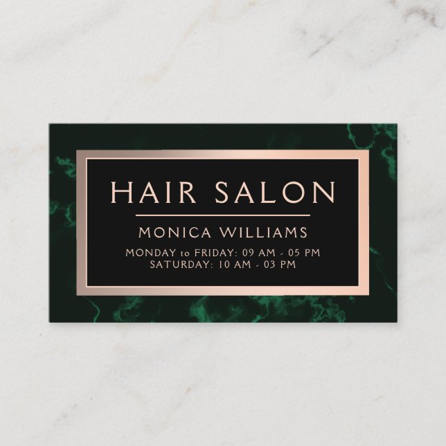 Dark green faux marble texture frame  business card (Front)