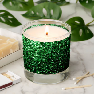 Dark green faux sparkles glitter bling scented candle