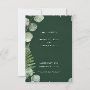 Dark Green Fern Eucalyptus Scottish Wedding Save The Date