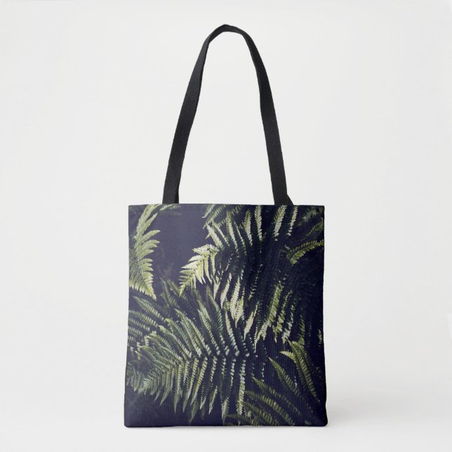Dark Green Fern Leaves Botanic Tote Bag (Front)
