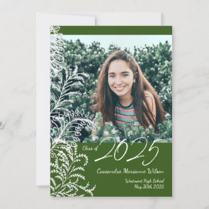 Dark Green Fern Vintage Photo Graduation Invitation