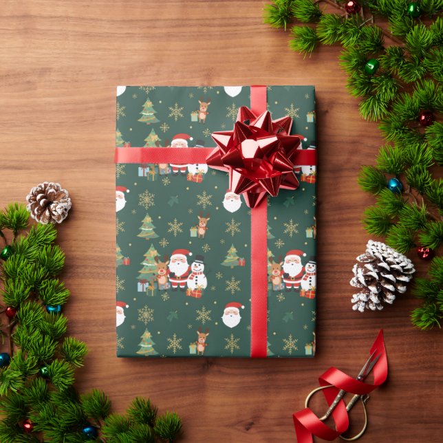 Dark Green Festive Pattern Gift Wrapping Paper (Holiday Gift)