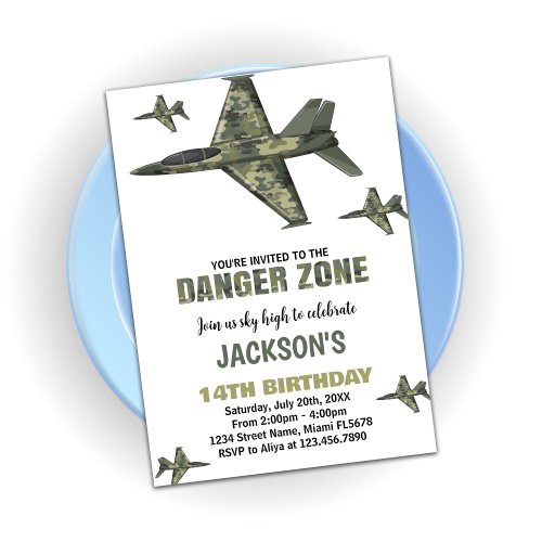 Dark Green Fighter Jet Birthday Invitation